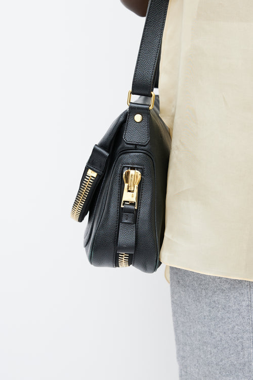 Tom Ford Black & Gold Jennifer Leather Flap Bag