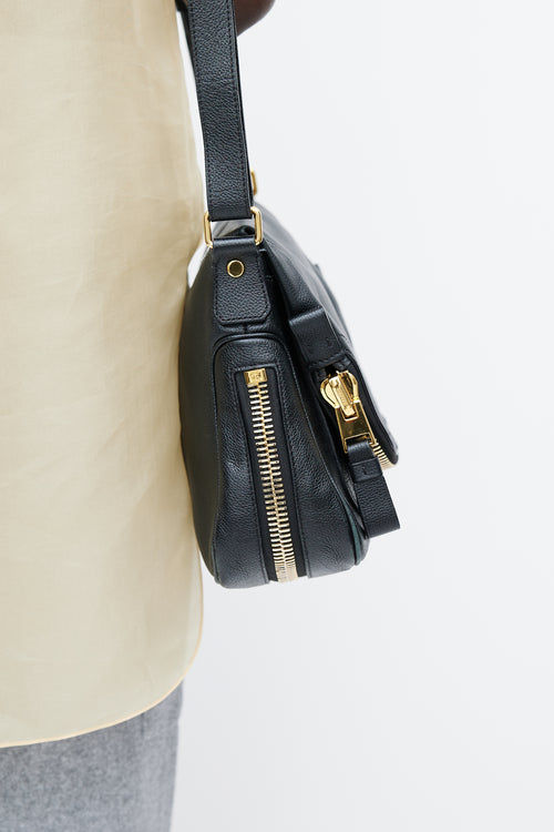 Tom Ford Black & Gold Jennifer Leather Flap Bag