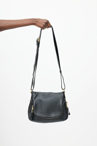 Tom Ford Black & Gold Jennifer Leather Flap Bag