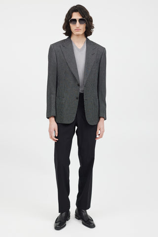 Tom Ford Black & Grey Silk Houndstooth Blazer