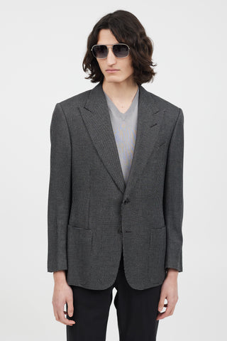 Tom Ford Black & Grey Silk Houndstooth Blazer