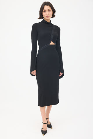 Tom Ford Black Hook & Eye Asymmetric Midi Dress