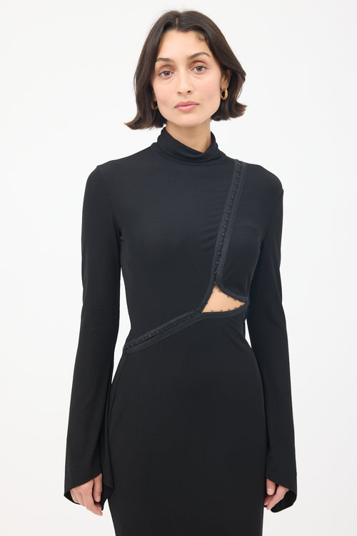 Tom Ford Black Hook & Eye Asymmetric Midi Dress