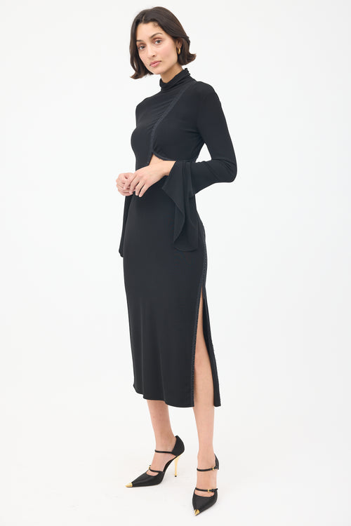 Tom Ford Black Hook & Eye Asymmetric Midi Dress