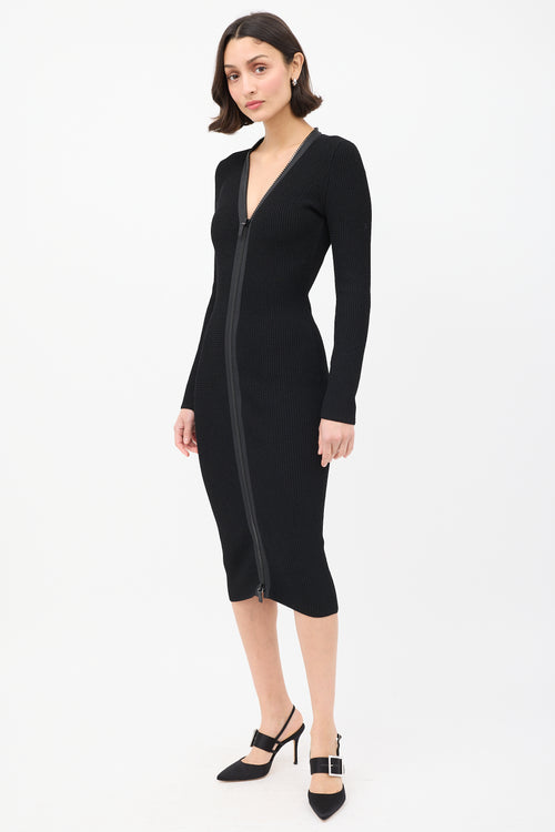 Tom Ford Black Knit Double Zip Midi Dress