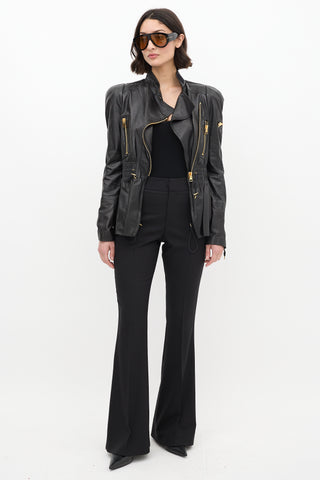 Tom Ford Black Leather Asymmetrical Cinched Jacket