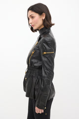Tom Ford Black Leather Asymmetrical Cinched Jacket