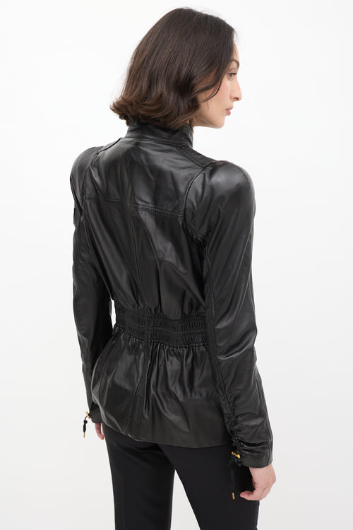 Tom Ford Black Leather Asymmetrical Cinched Jacket