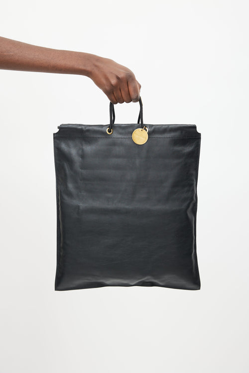 Tom Ford Black Leather Drawstring Tote Bag