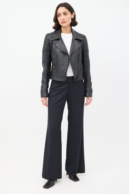 Tom Ford Black Leather Quilted Shoulder Moto Jacket