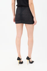 Tom Ford Black & Pink Embroidered Eyelet Mini Skirt