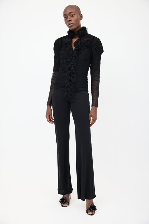 Tom Ford Black Silk Ruched & Ruffle Shirt