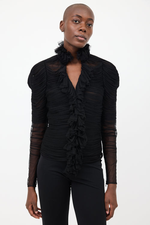 Tom Ford Black Silk Ruched & Ruffle Shirt