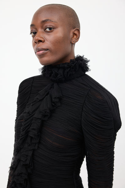 high collar ruffle shirt