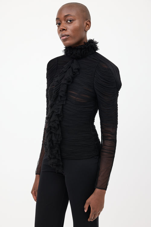 Tom Ford Black Silk Ruched & Ruffle Shirt