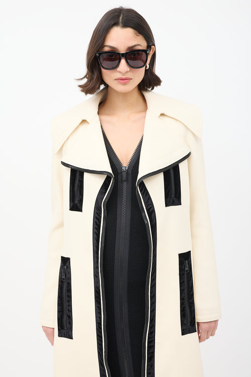 Tom Ford Cream Wool Zip Mid Length Coat