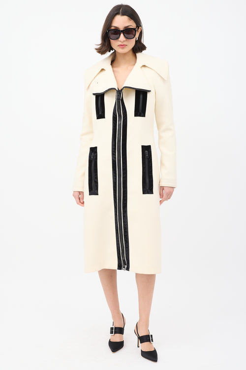 Tom Ford Cream Wool Zip Mid Length Coat