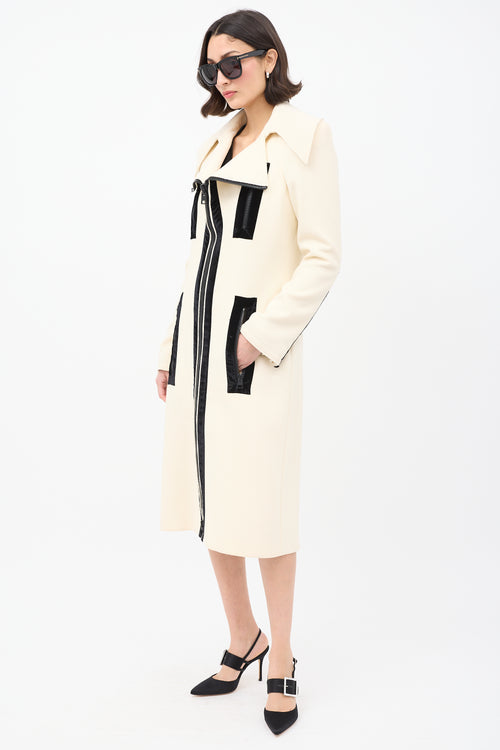 Tom Ford Cream Wool Zip Mid Length Coat