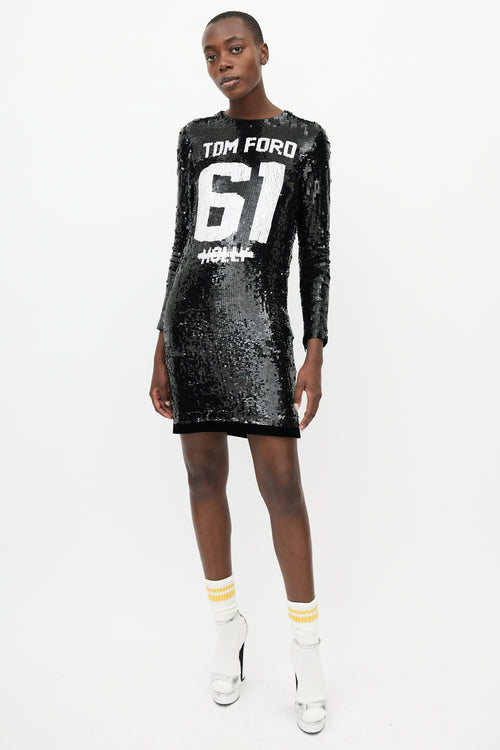 Tom Ford FW 2014 Black & White Sequin Collegiate Dress