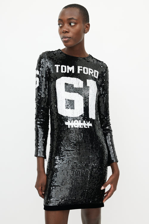 Tom Ford FW 2014 Black & White Sequin Collegiate Dress