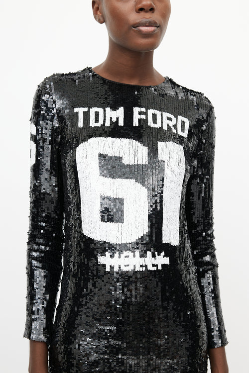 Tom Ford FW 2014 Black & White Sequin Collegiate Dress