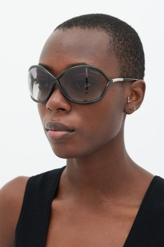 Tom Ford Green & Silver Whitney Circular Sunglasses