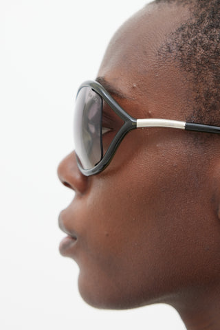 Tom Ford Green & Silver Whitney Circular Sunglasses