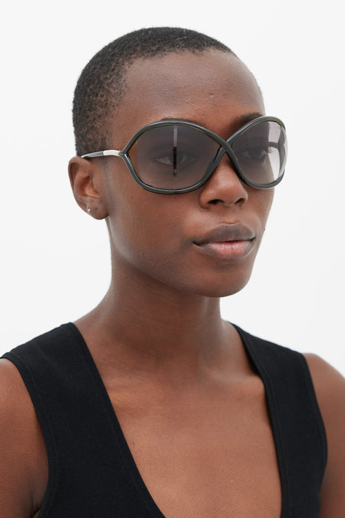 Tom Ford Green & Silver Whitney Circular Sunglasses