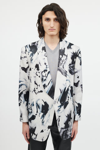 Tom Ford Grey & Black Marbled Shawl Collar Blazer