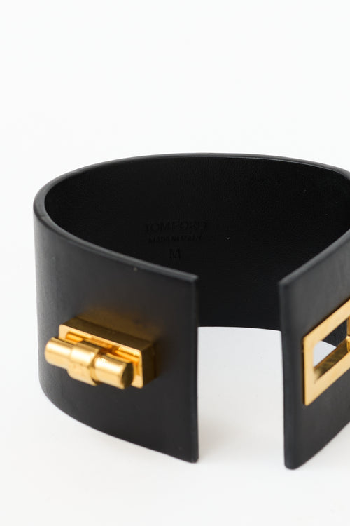 Tom Ford Leather Wide Logo Bracelet