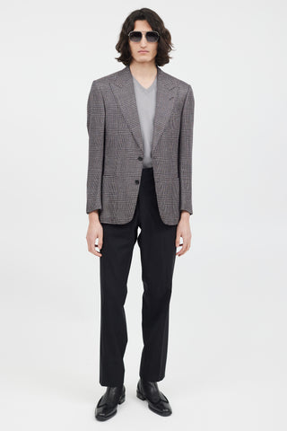 Tom Ford Navy & Pink Wool Houndstooth Blazer