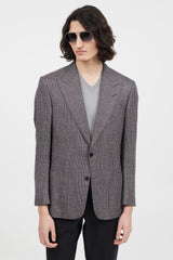 Tom Ford Navy & Pink Wool Houndstooth Blazer