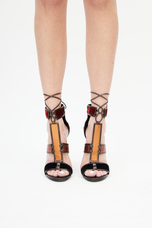 Tom Ford Brown & Multi Patchwork Cage Sandal