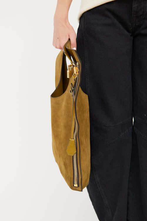Tom Ford Olive Green Alix Padlock Zip Suede Tote