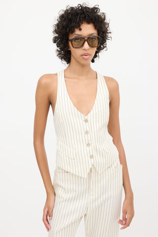 Tom Ford White & Black Pinstripe Vest & Pant Suit