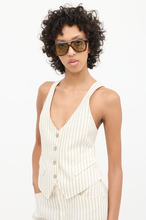 Tom Ford White & Black Pinstripe Vest & Pant Suit