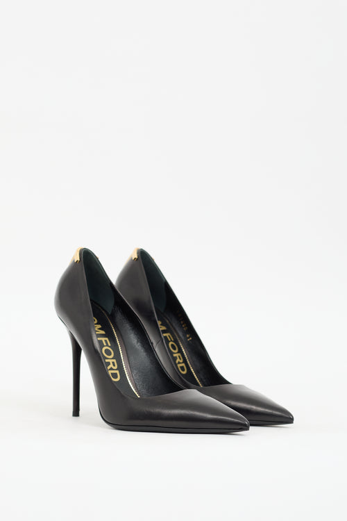 Tom Ford Black Leather Logo Pump