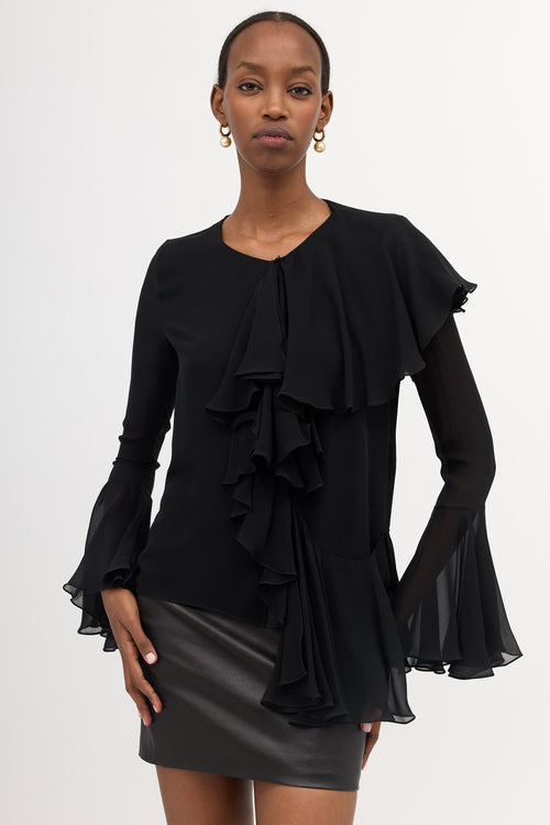 Tom Ford Asymmetrical Silk Ruffled Blouse