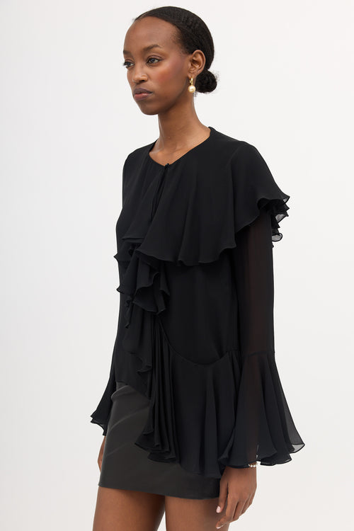 Tom Ford Asymmetrical Silk Ruffled Blouse