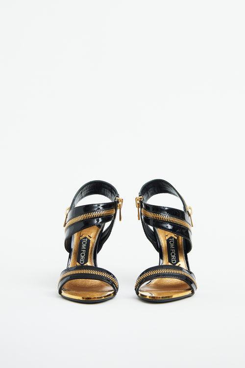 Black Patent & Gold Zipper Heel