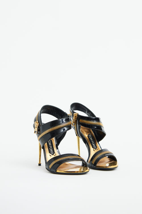 Black Patent & Gold Zipper Heel