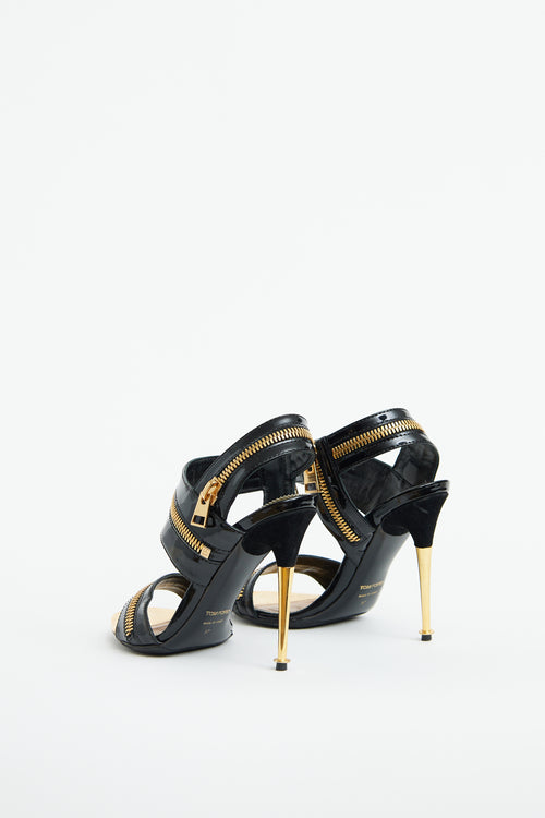 Black Patent & Gold Zipper Heel