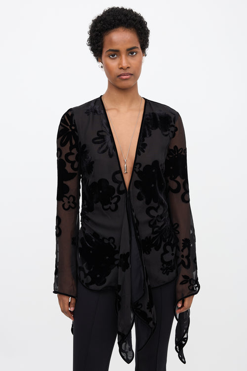 Tom Ford Primrose Floral Velvet Devore Blouse