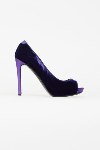 Tom Ford Purple Velvet & Satin Open Toe Pump