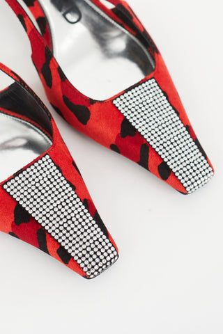 Tom Ford Red & Black Animalier Crystal Slingback Heel