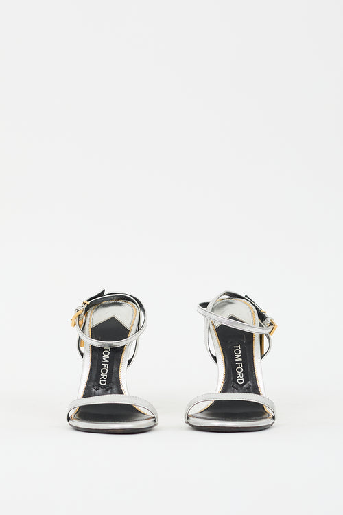 Tom Ford Silver & Gold Leather Padlock 105 Heel