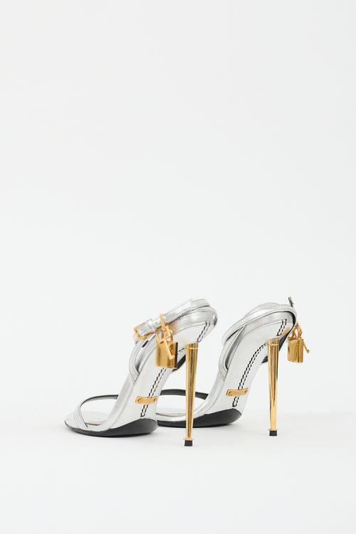 Tom Ford Silver & Gold Leather Padlock 105 Heel