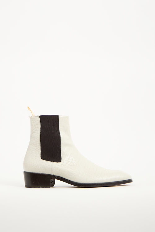 Tom Ford White Textured Leather Bailey Boot