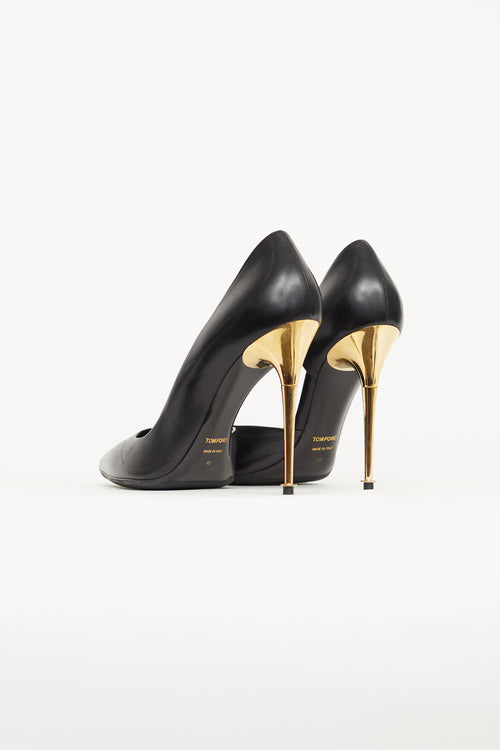 Tom Ford Black Leather Gold Heel Pump