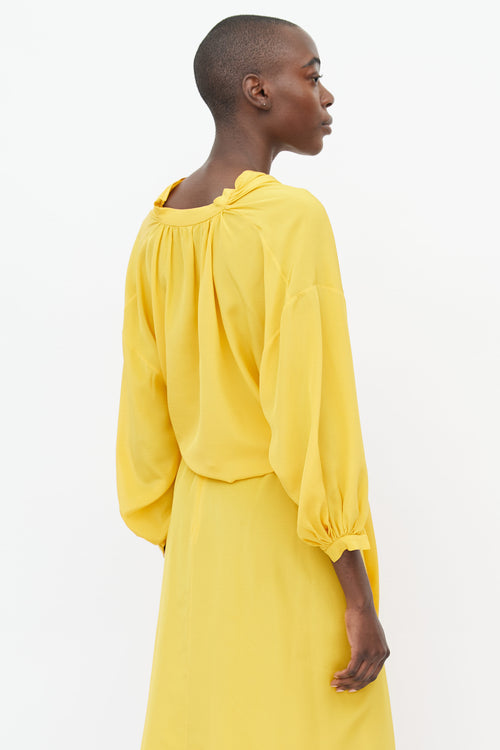 Tome Yellow Silk Top Skirt Co-Ord Set